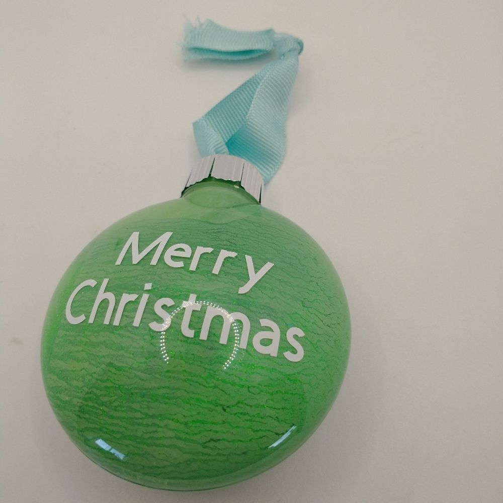 Handcrafted Green Merry Christmas Ornament Plastic Bulb Holiday Decor 3"